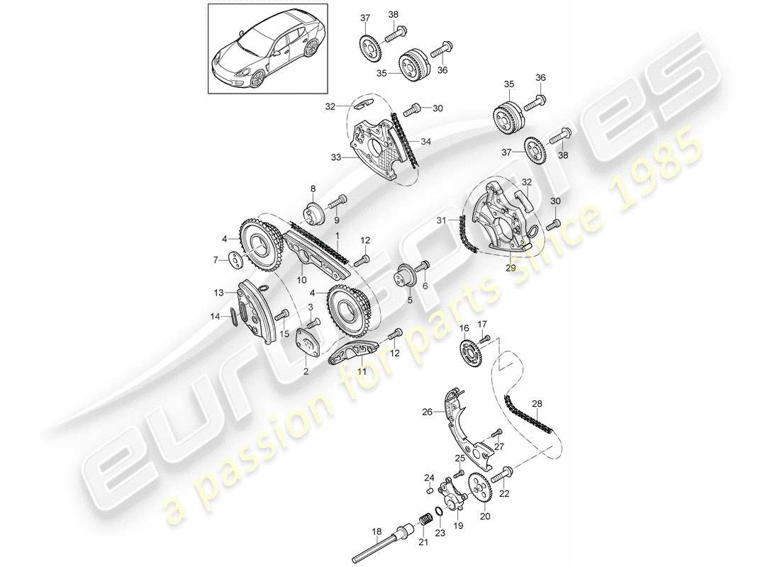 porsche panamera 970 (2014) timing chain part diagram