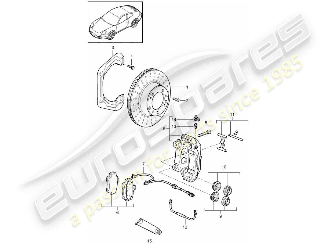 porsche 2010 (997-2) disc brakes part diagram
