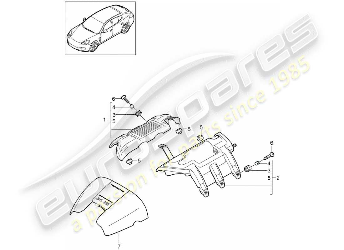 porsche panamera 970 (2016) engine cover part diagram