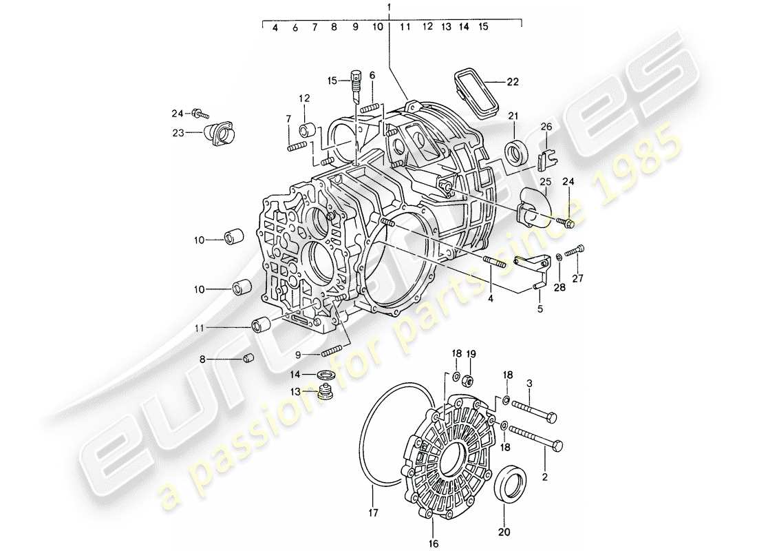 porsche 993 (1997) replacement transmission - ready for installation - transmission case part diagram