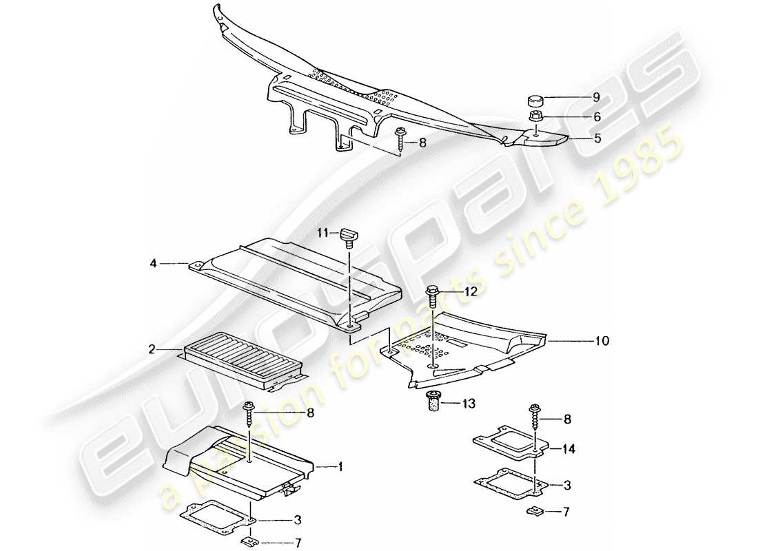porsche 2004 (996 turbo / gt2) dust and pollen filter element - covers - cowl part diagram