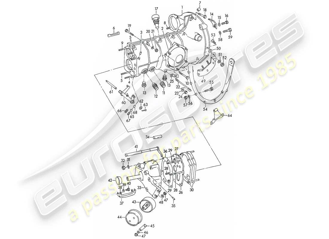 porsche 1955 (356/356a) transmission case - with: - transmission suspension part diagram