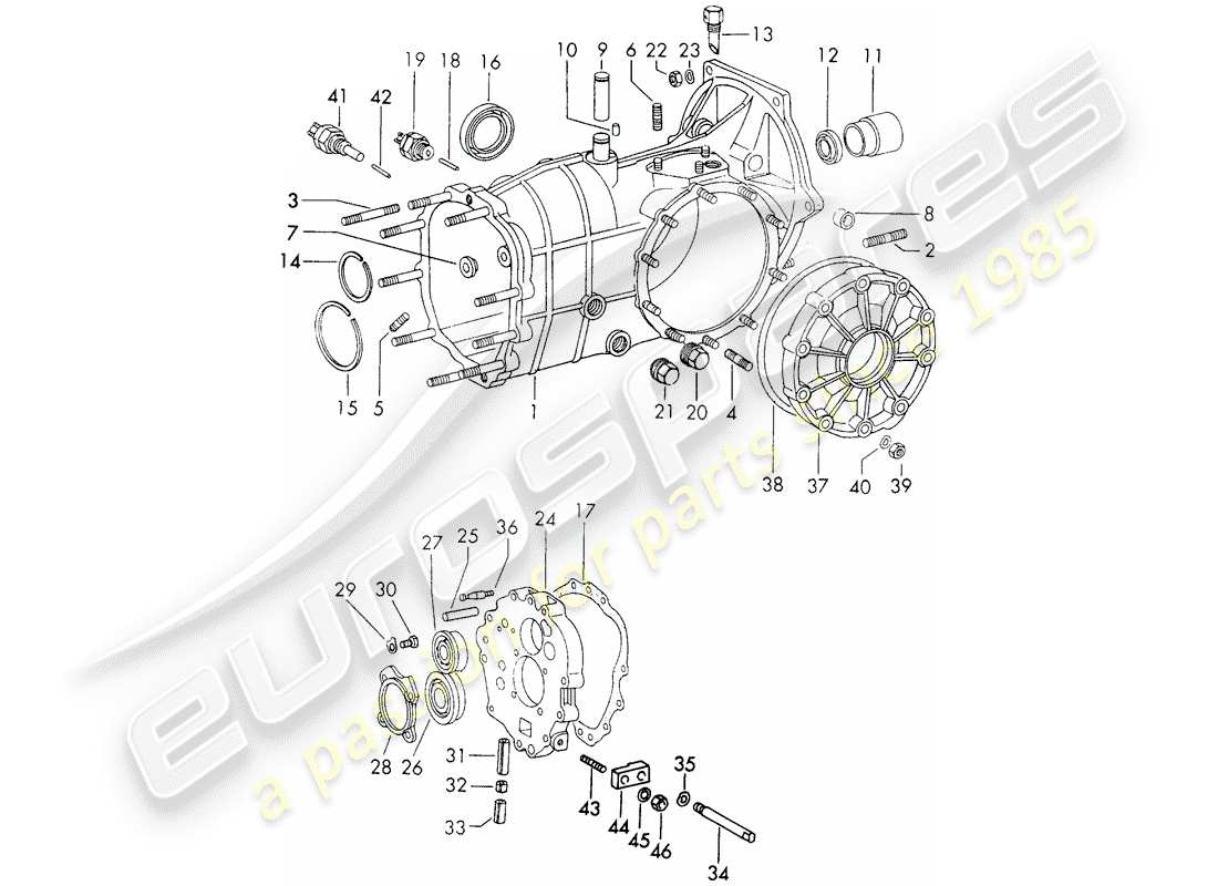 porsche 1970 (911) transmission case - sportomatic - typ 905/21 - d - mj 1972>> part diagram