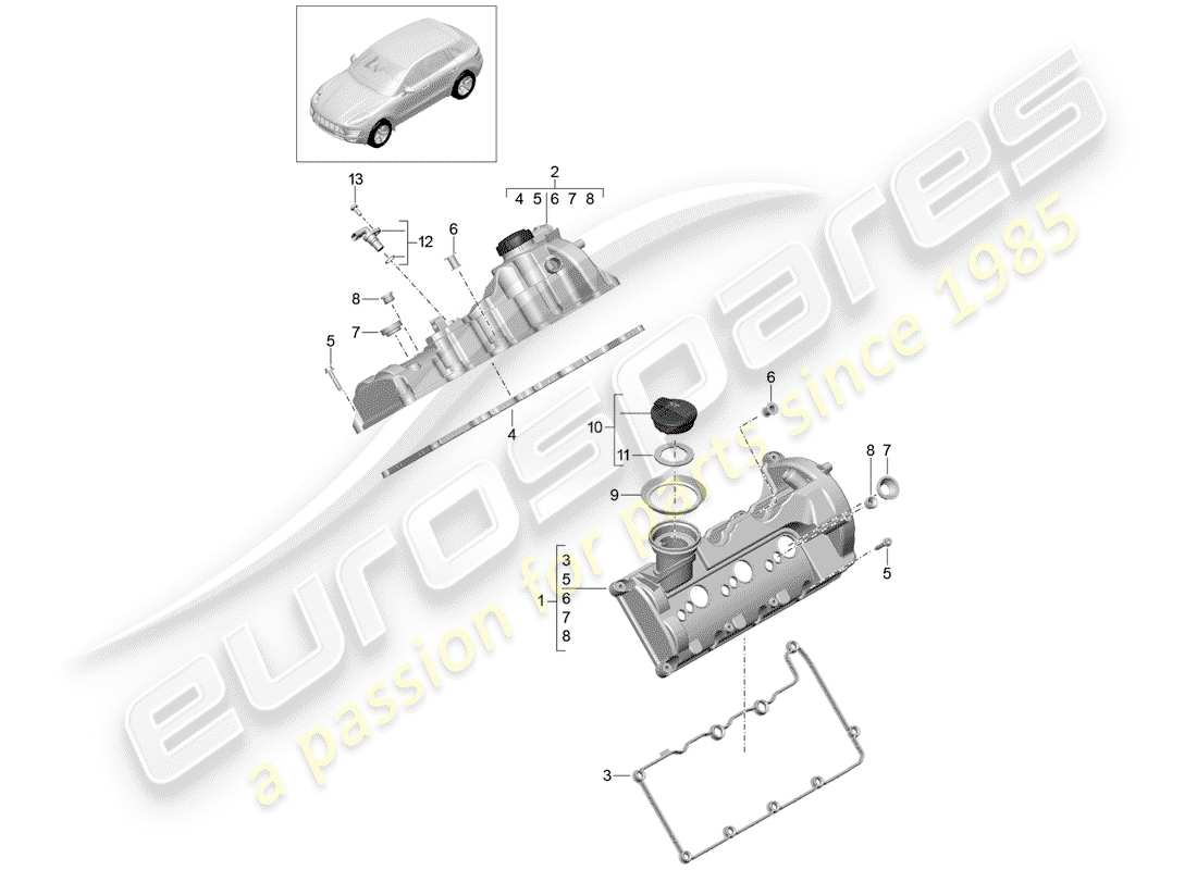 porsche 2015 (macan) valve cover part diagram