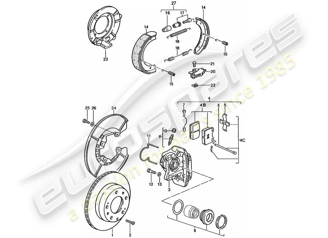 porsche 924 (1981) disc brakes - rear axle part diagram