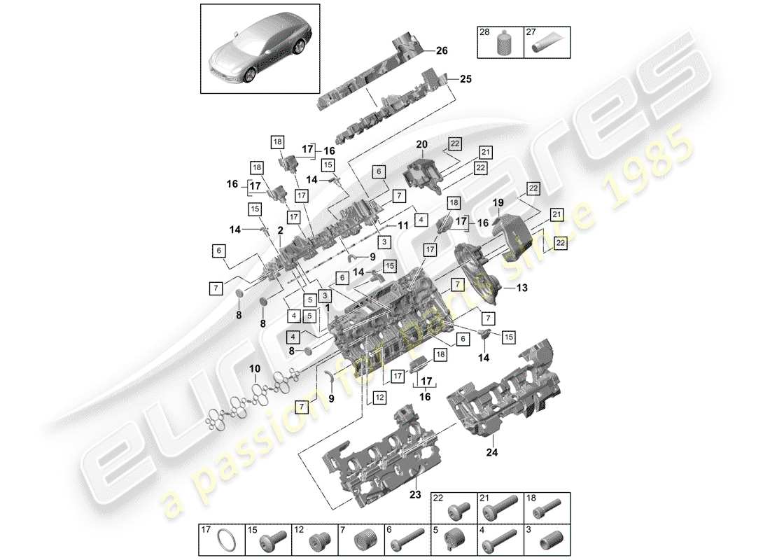 porsche panamera 971 (2017) cylinder head cover part diagram