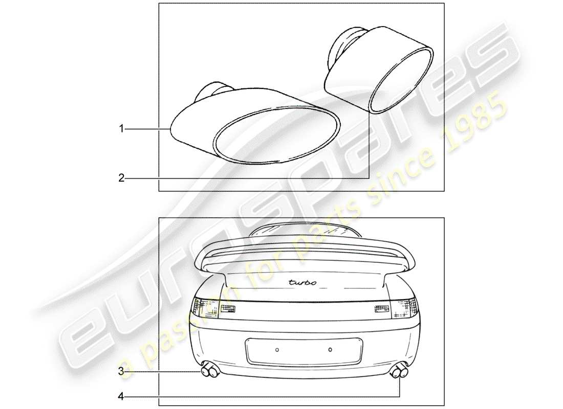 porsche classic accessories (2018) tail pipe - sport - d - mj 1995>> - mj 1998 part diagram