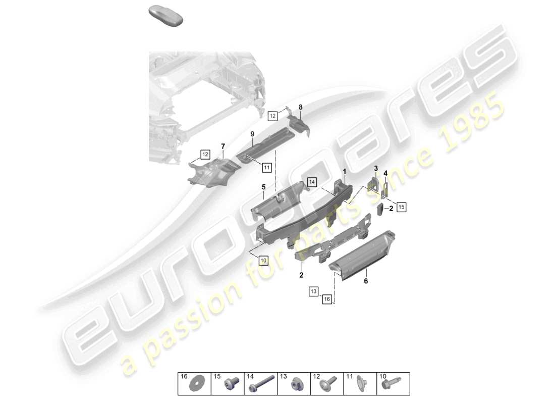porsche 2019 (992-1) bumper carrier rear and heat shield 911 dakar part diagram