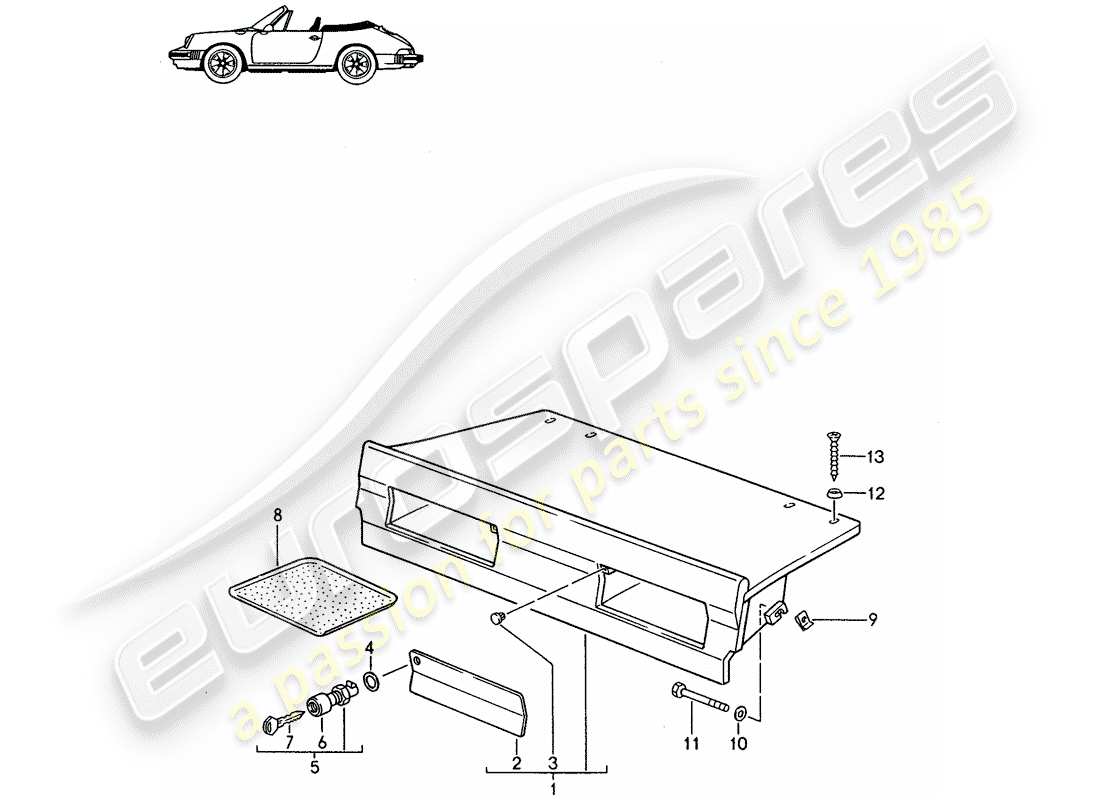 porsche seat 944/968/911/928 (1994) luggage rack - - d - mj 1985>> - mj 1986 parts diagram