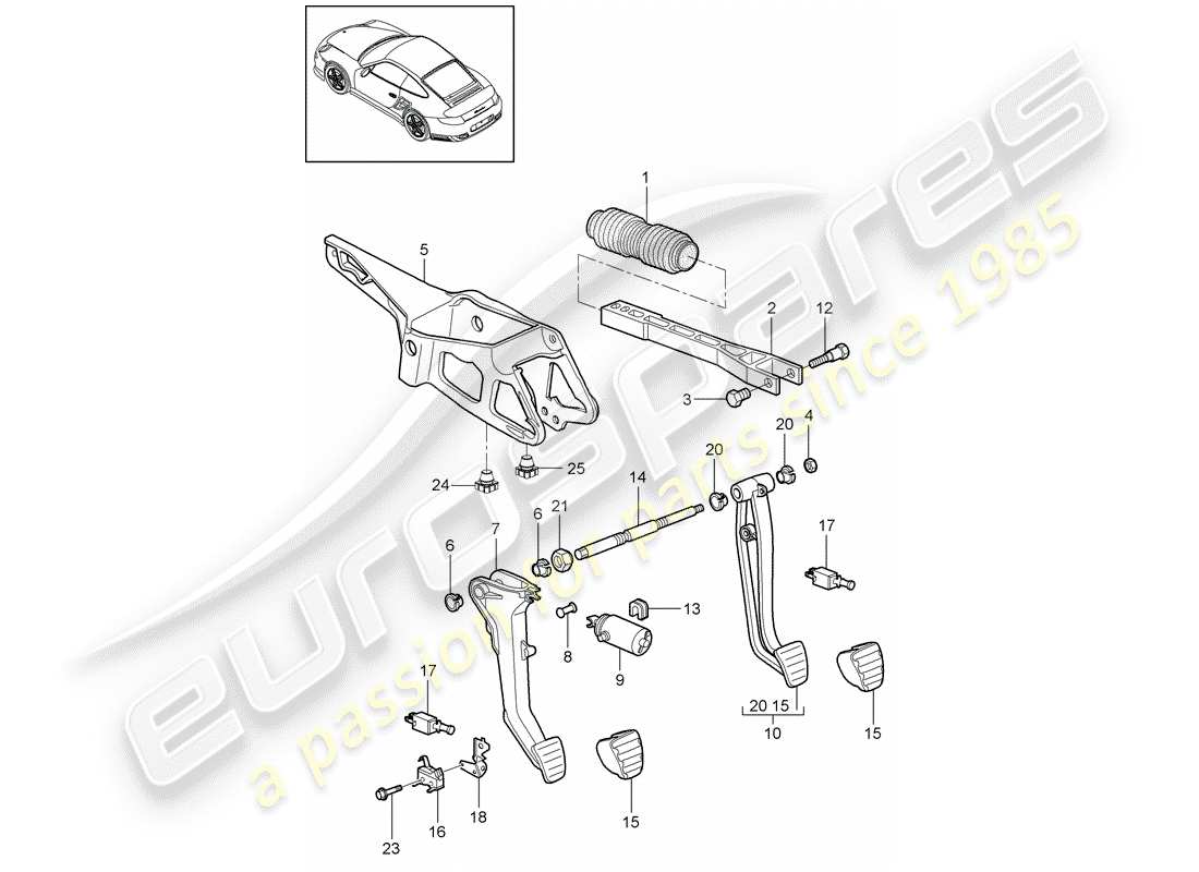 porsche 2012 (997-2 turbo / gt2 rs) pedals part diagram