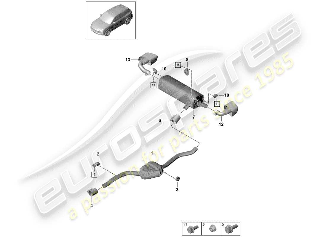 porsche 2018 (cayenne e3 9ya/9yb) exhaust system part diagram