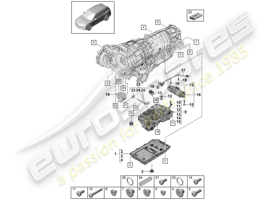 porsche cayenne e3 (2018) 8-speed automatic gearbox part diagram