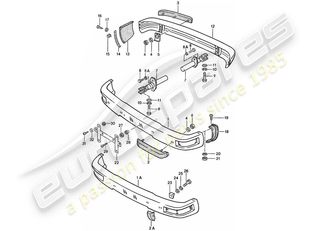 porsche 1976 (924) bumper - with: - buffer part diagram