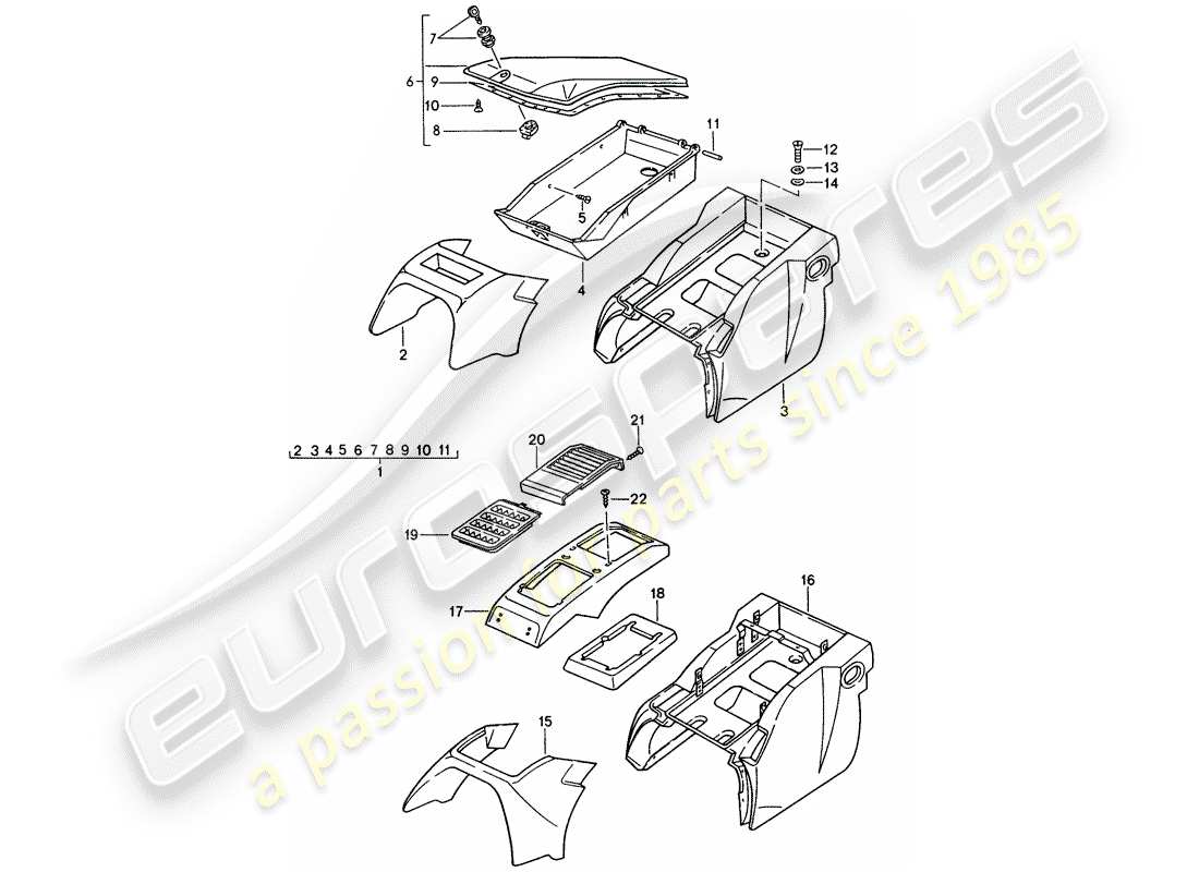 porsche 1990 (928) stowage box part diagram