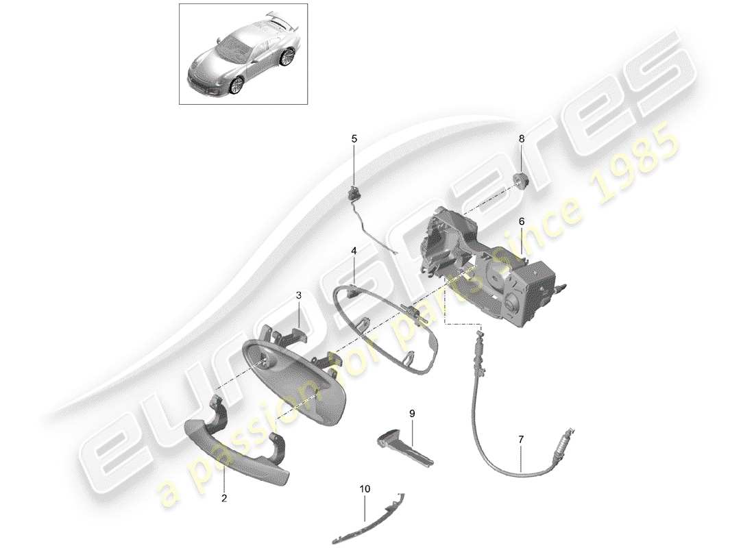 porsche 991r/gt3/rs (2018) door handle, outer part diagram