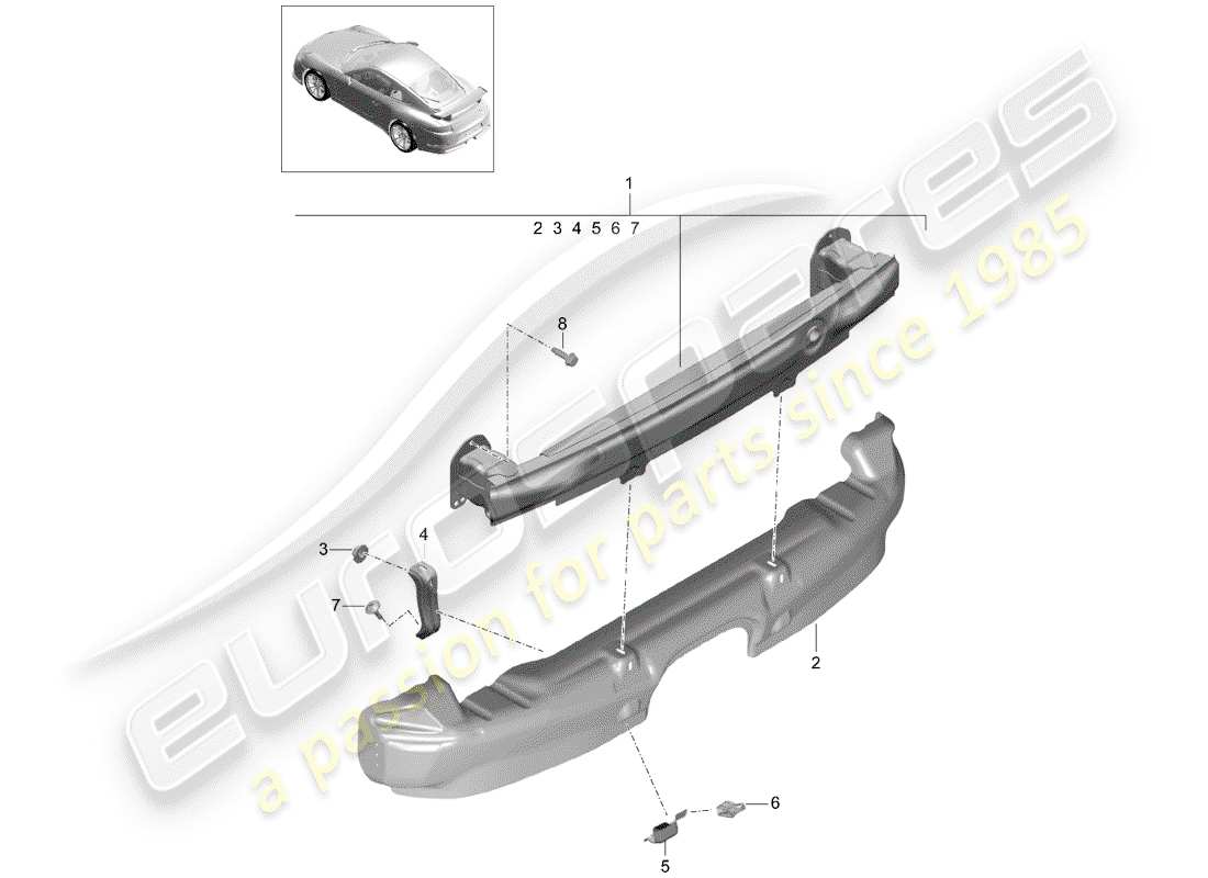 porsche 991r/gt3/rs (2018) bumper bracket part diagram
