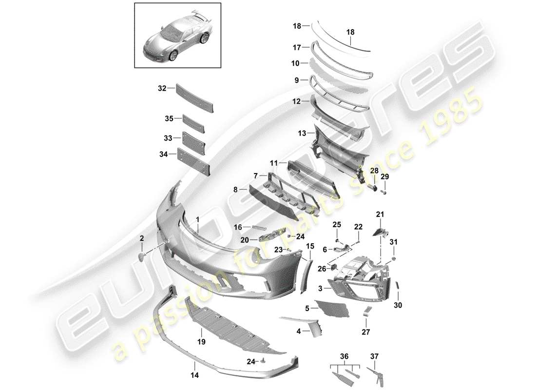 porsche 991r/gt3/rs (2018) bumper part diagram