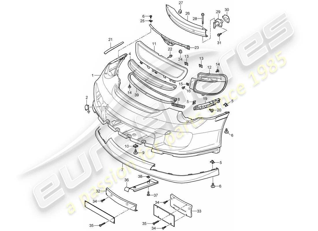 porsche 2007 (997-1 turbo / gt2) bumper parts diagram