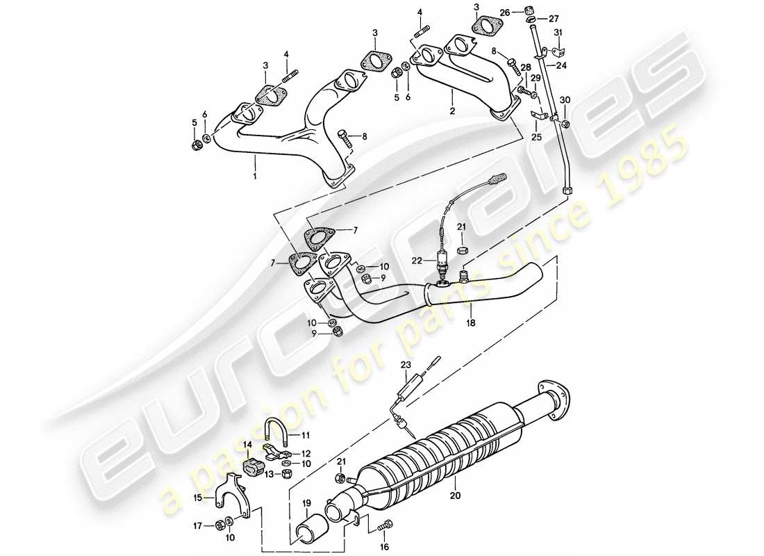 porsche 1987 (924s) exhaust system - catalyst part diagram