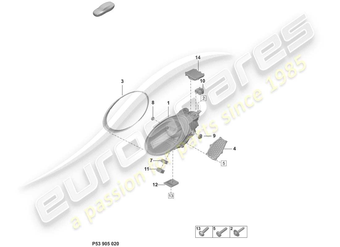 porsche 2019 (992-1) led headlight with part diagram