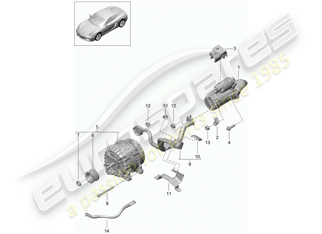 porsche 2015 (981 cayman) starter part diagram