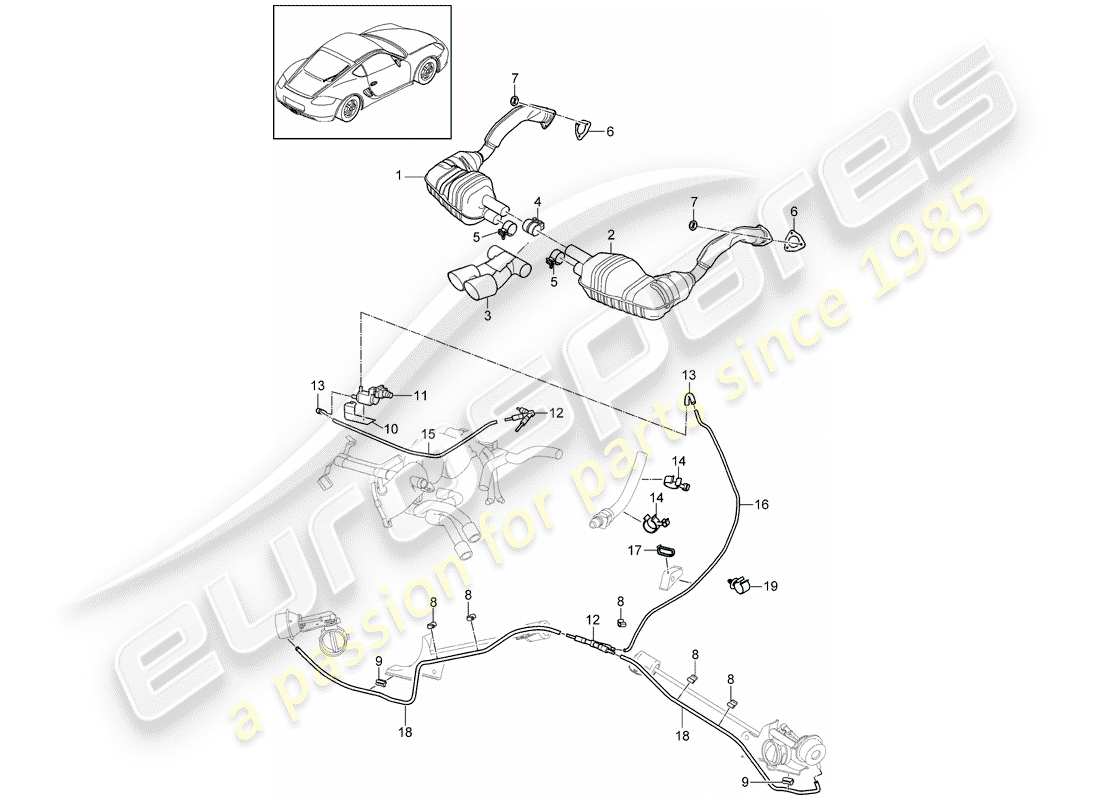 porsche 2011 (987 cayman) exhaust system part diagram
