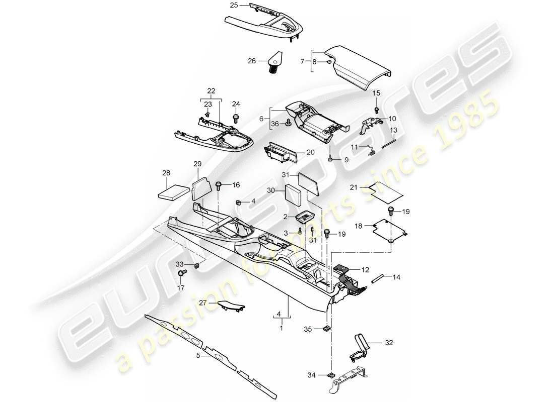 porsche 2006 (987 boxster) center console part diagram