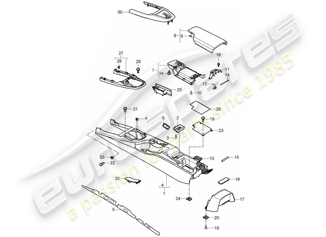 porsche 2011 (997-2 gt3) center console part diagram