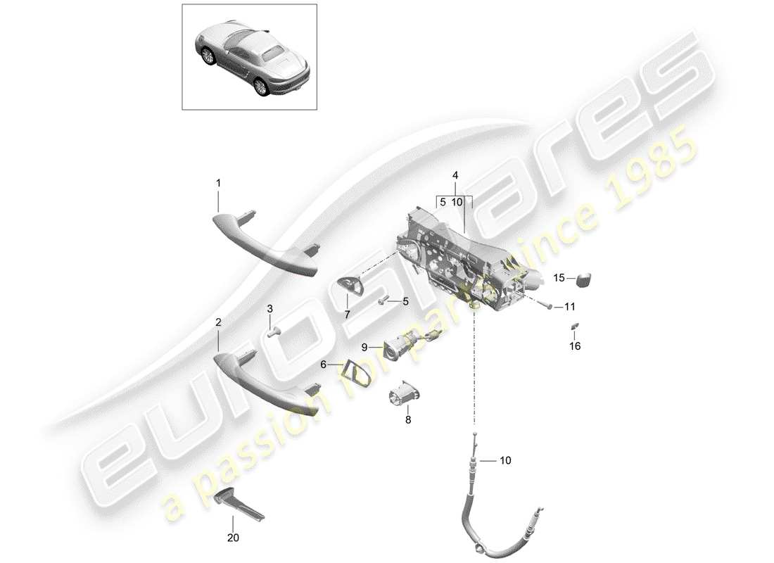 porsche 2017 (718 boxster) door handle, outer part diagram