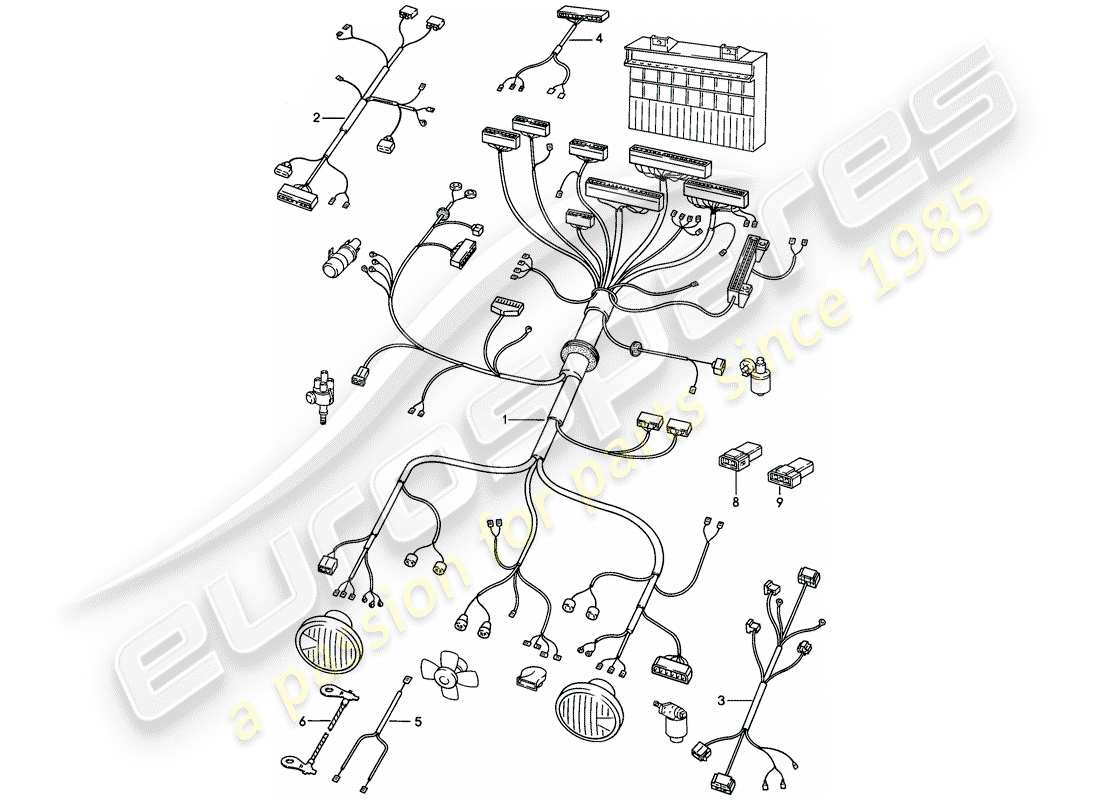 porsche 1982 (944) wiring harnesses - engine compartment - - dme - - headlight washer system part diagram