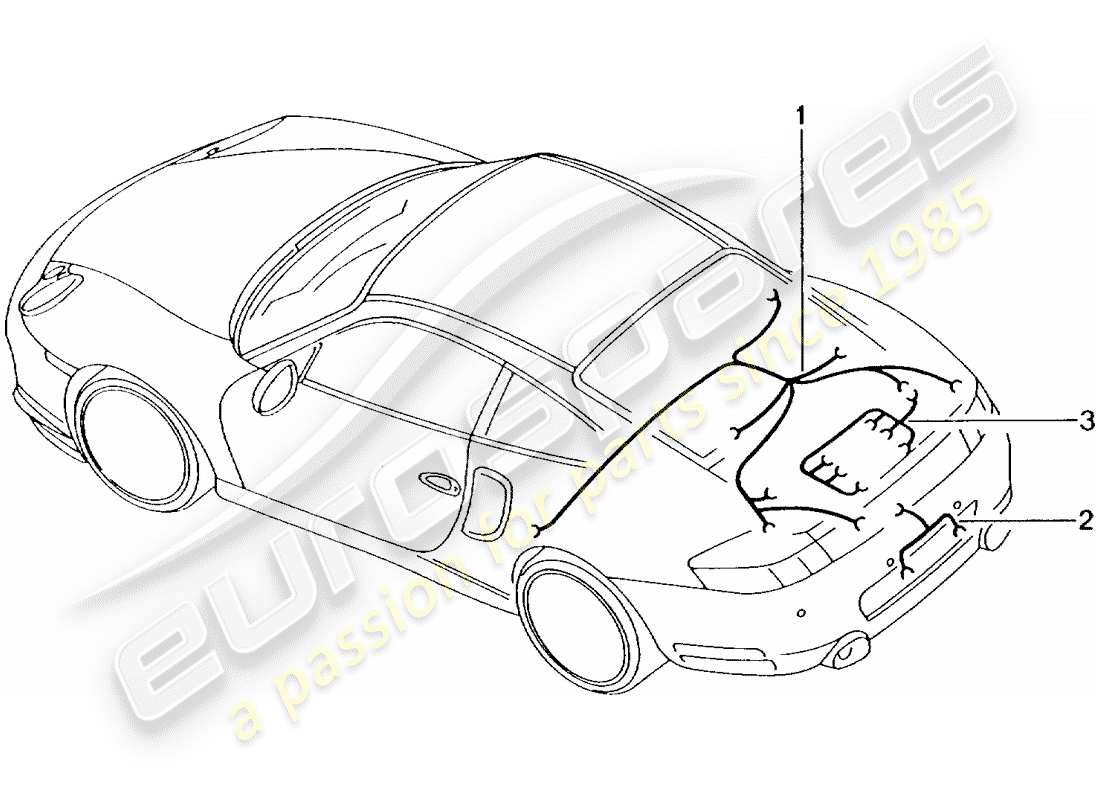 porsche 2001 (996 turbo / gt2) wiring harnesses - rear end - additional brake light - rear trunk lid - license plate light - engine - transmission - repair kit - anti-locking brake syst. -abs- - brake pad wear indicator - rear axle part diagram