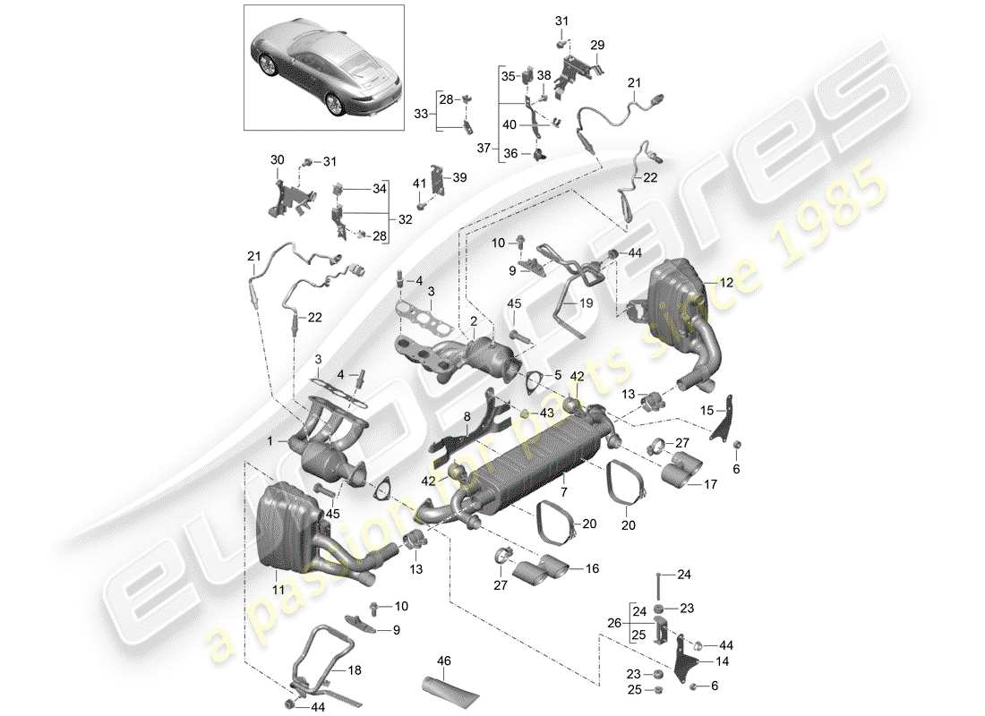 porsche 2015 (991-1) exhaust system part diagram