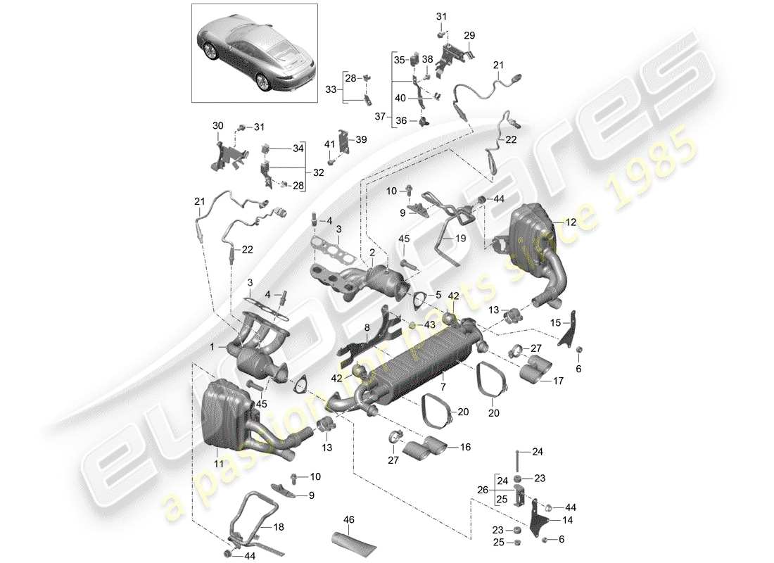 porsche 991 (2016) exhaust system part diagram
