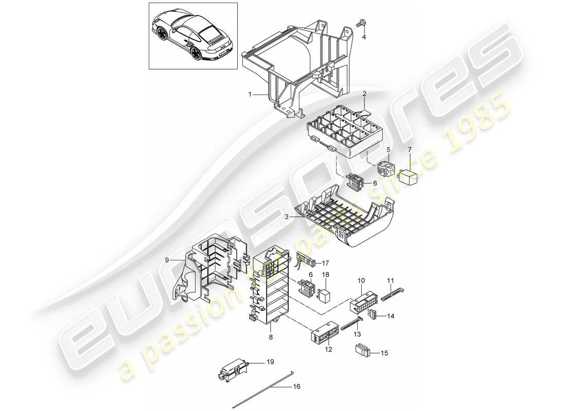 porsche 911 t/gt2rs (2012) fuse box/relay plate part diagram