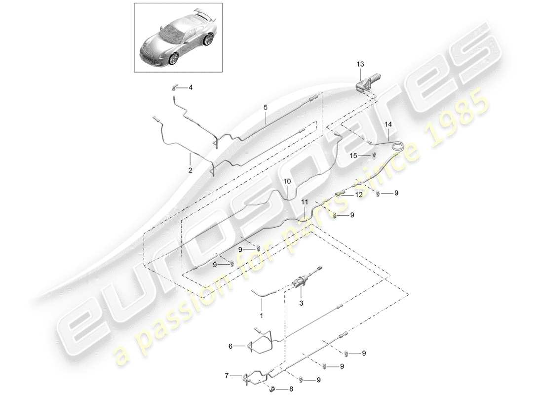 porsche 991r/gt3/rs (2018) hydraulic clutch part diagram