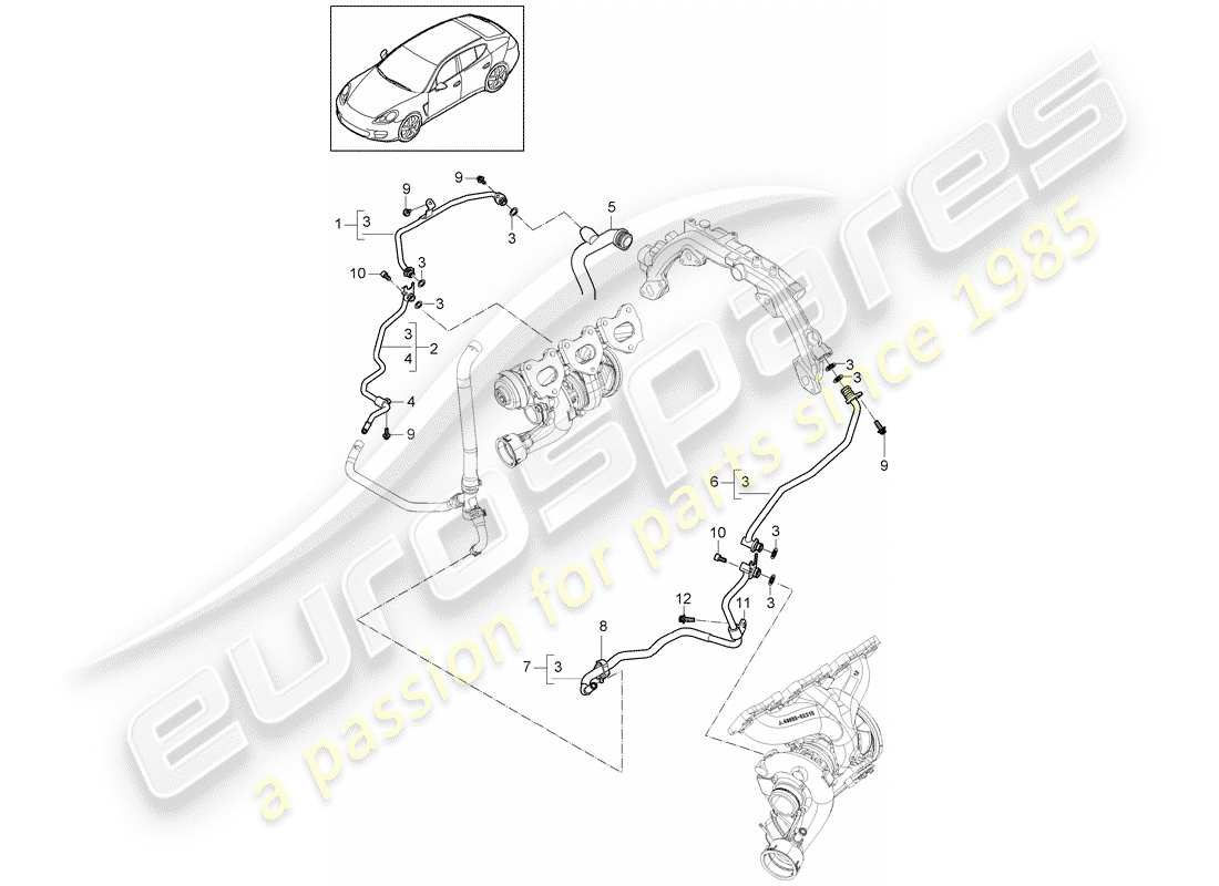 porsche panamera 970 (2016) water tube part diagram