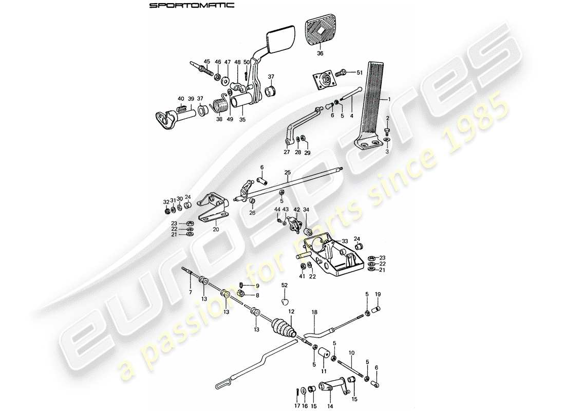 porsche 911 (1974) pedals parts diagram
