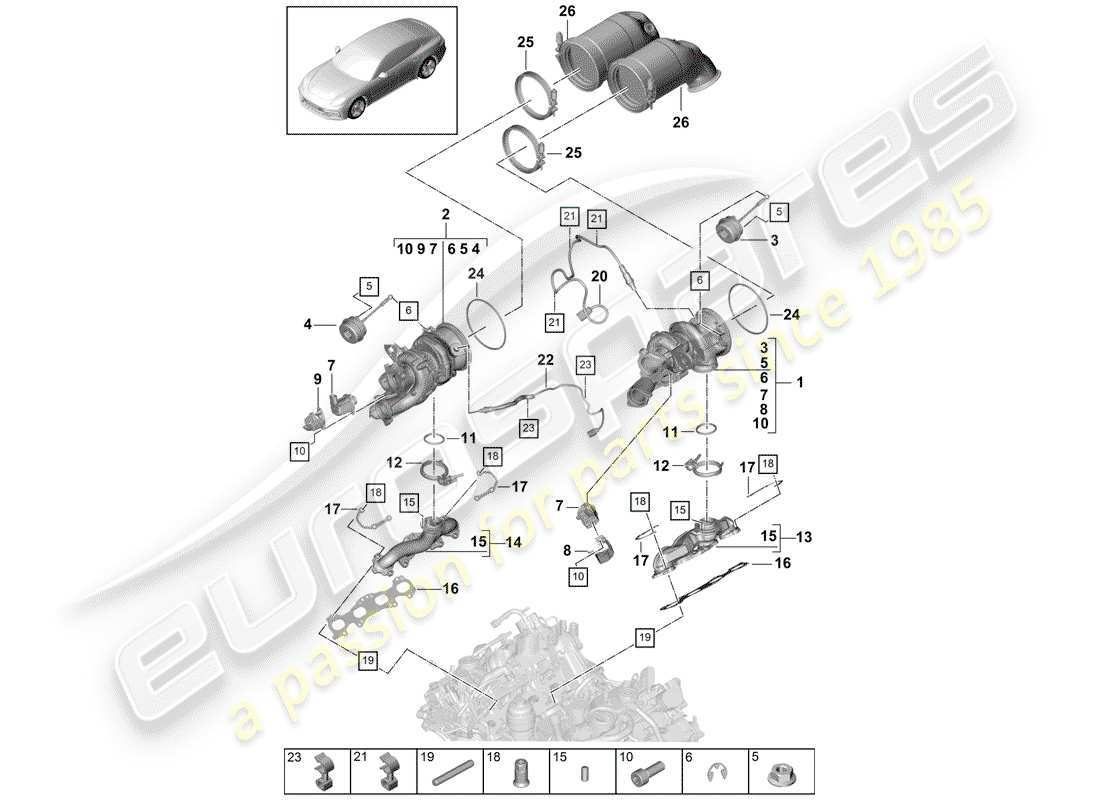 porsche 2020 (panamera 971-1) exhaust gas turbocharger part diagram