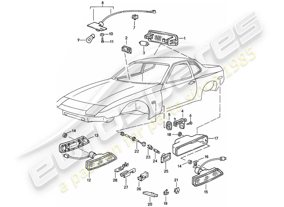 porsche 1986 (944) interior light - turn signal repeater part diagram
