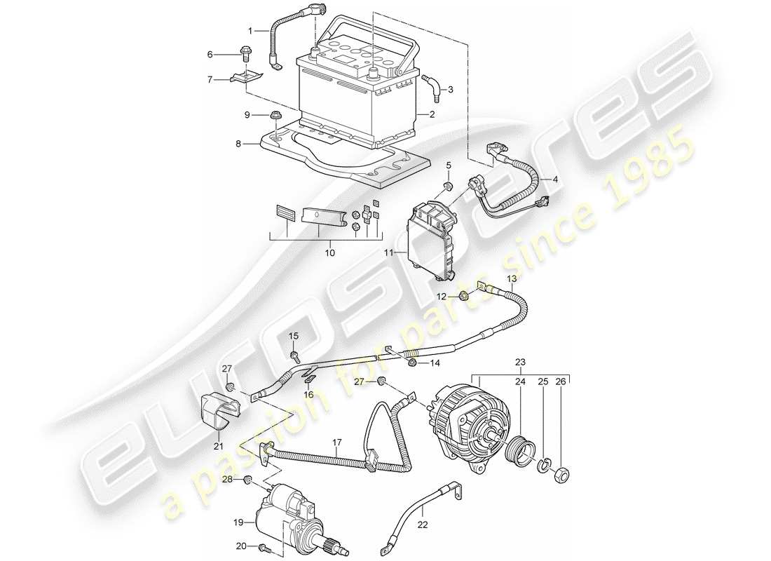 porsche 2011 (997-2 gt3) battery part diagram