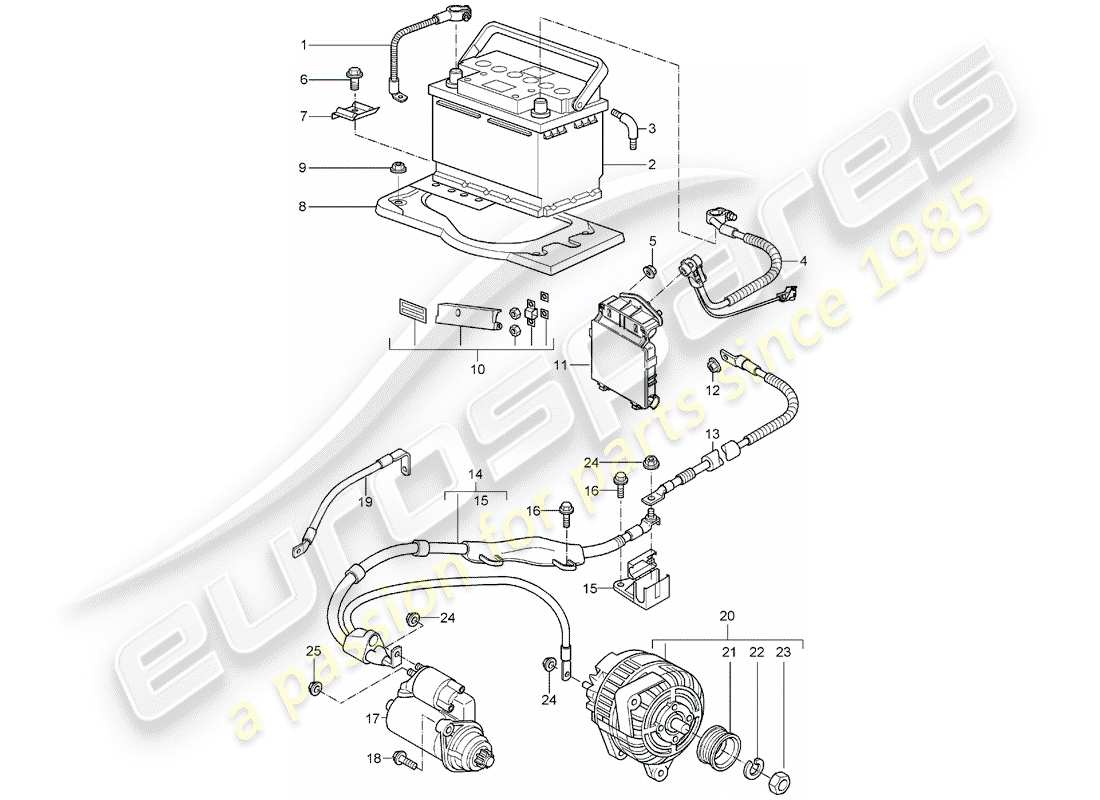 porsche 2007 (997-1) battery part diagram