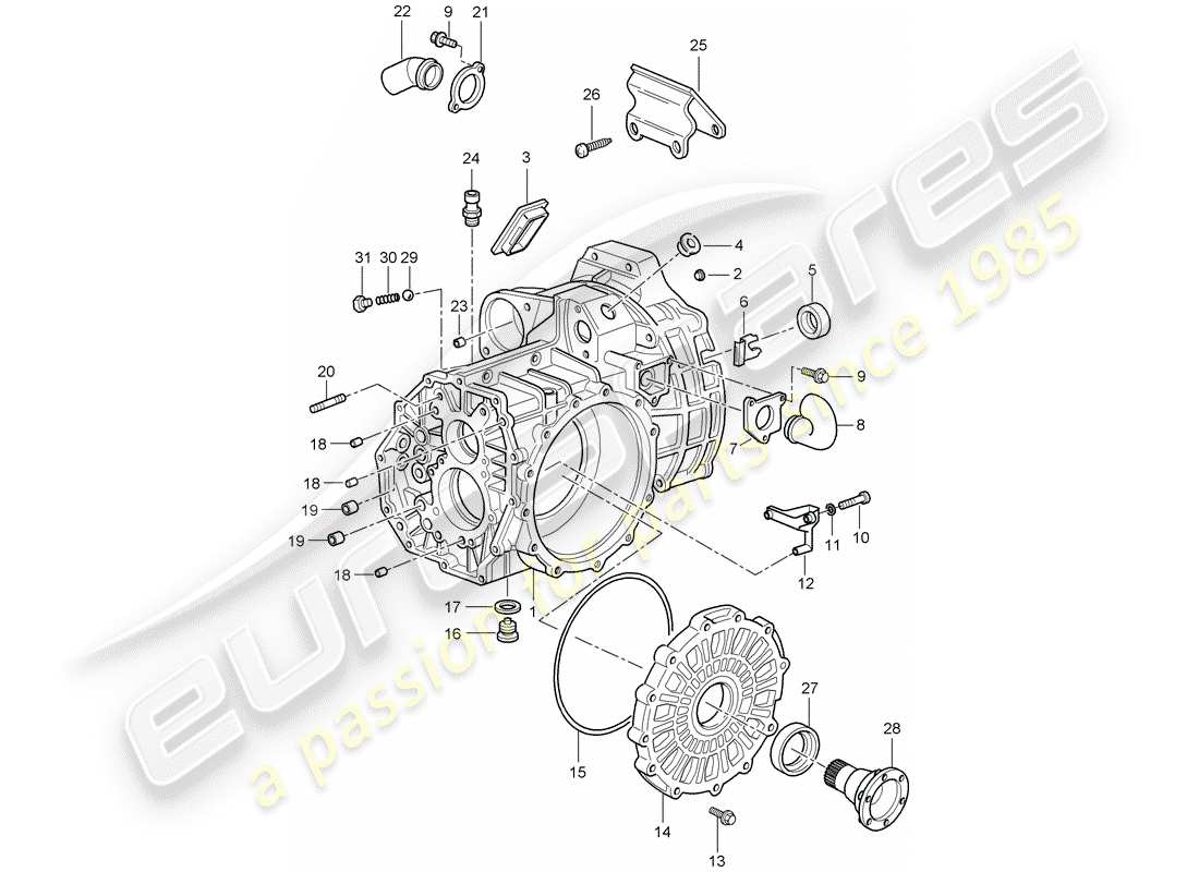 porsche 2001 (996 turbo / gt2) transmission case part diagram