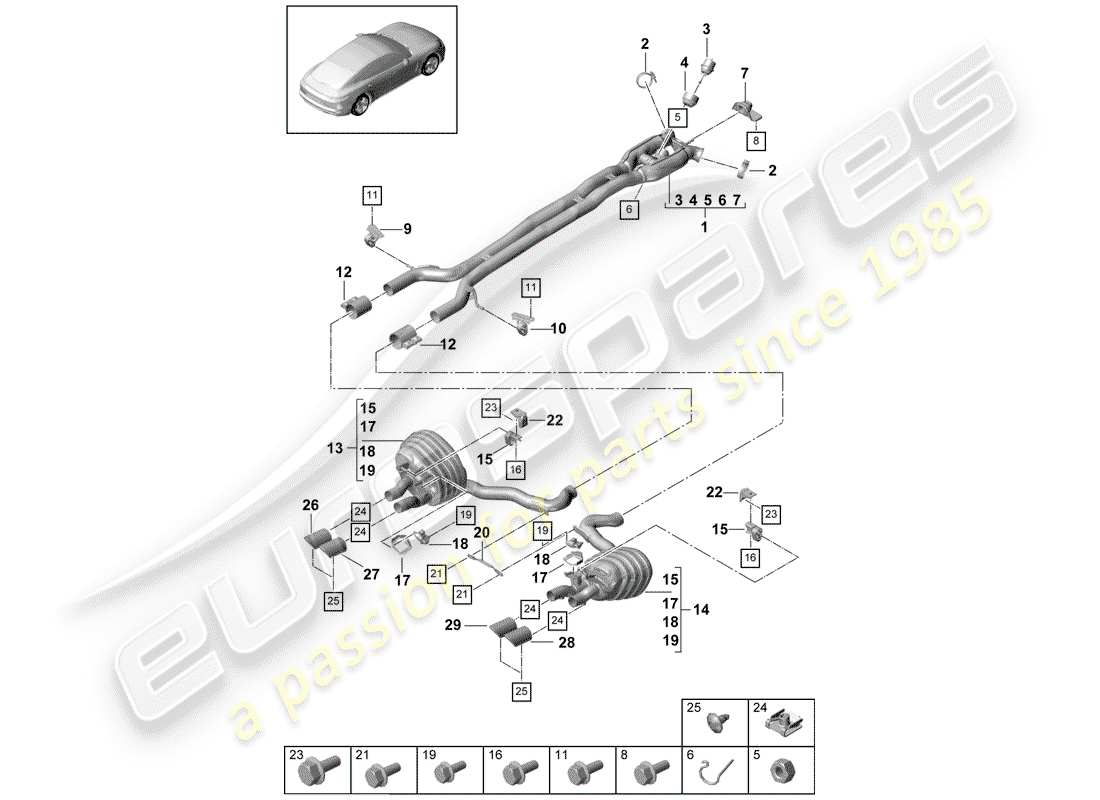 porsche 2017 (panamera 971-1) exhaust system part diagram