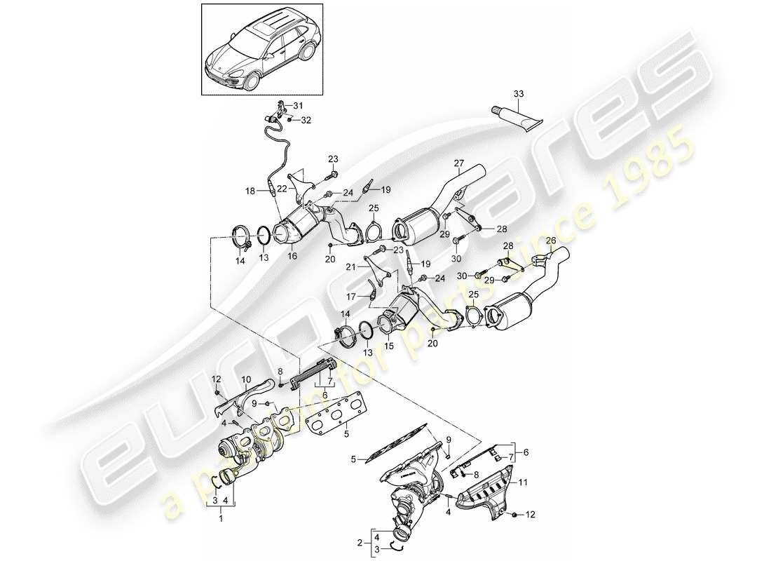 porsche cayenne e2 (2015) exhaust system parts diagram