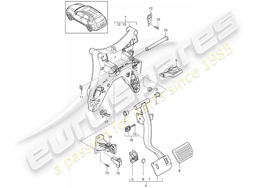 porsche 2015 (cayenne e2 92a) pedals part diagram