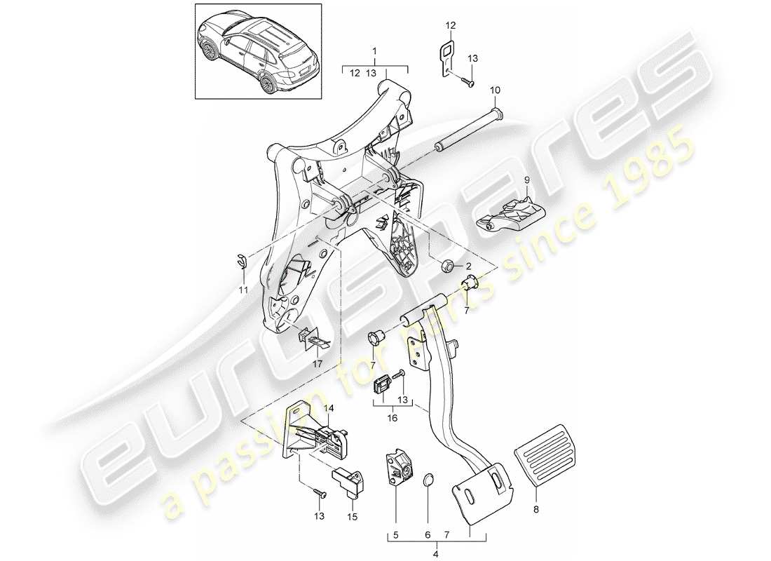 porsche cayenne e2 (2015) pedals parts diagram