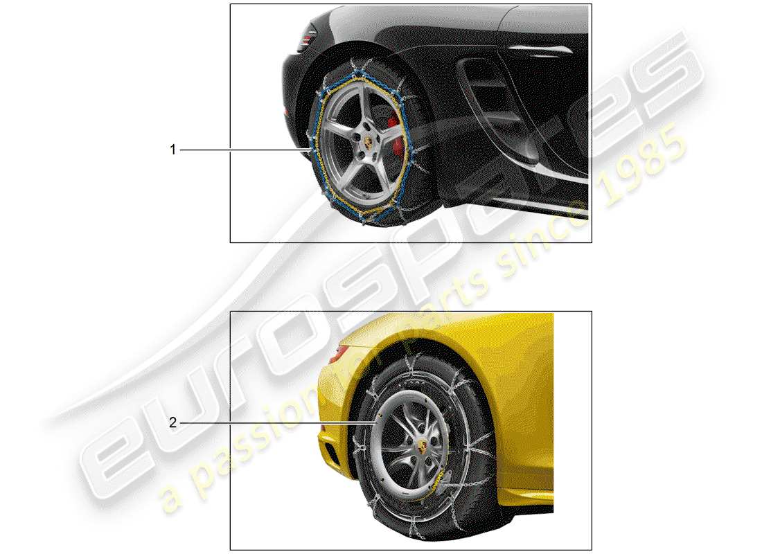 porsche 2017 (tequipment 98x/99x) snow chains part diagram