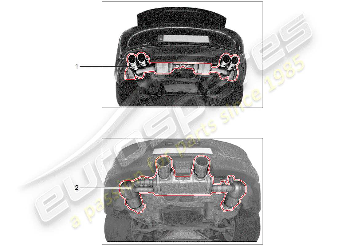 porsche 2018 (tequipment 98x/99x) exhaust system parts diagram