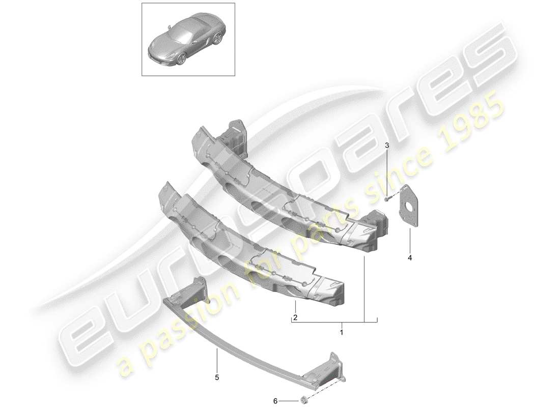 porsche boxster 981 (2012) bumper bracket parts diagram