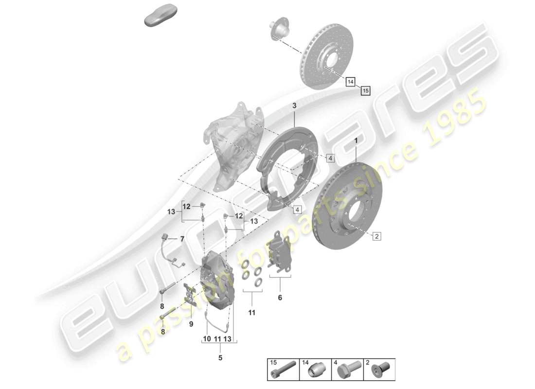 porsche 2019 (992-1) disc brake rear axle red/black part diagram